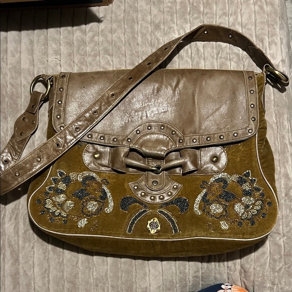 Christiana Embroidered Tan Shoulder Bag - Picture 1 of 6